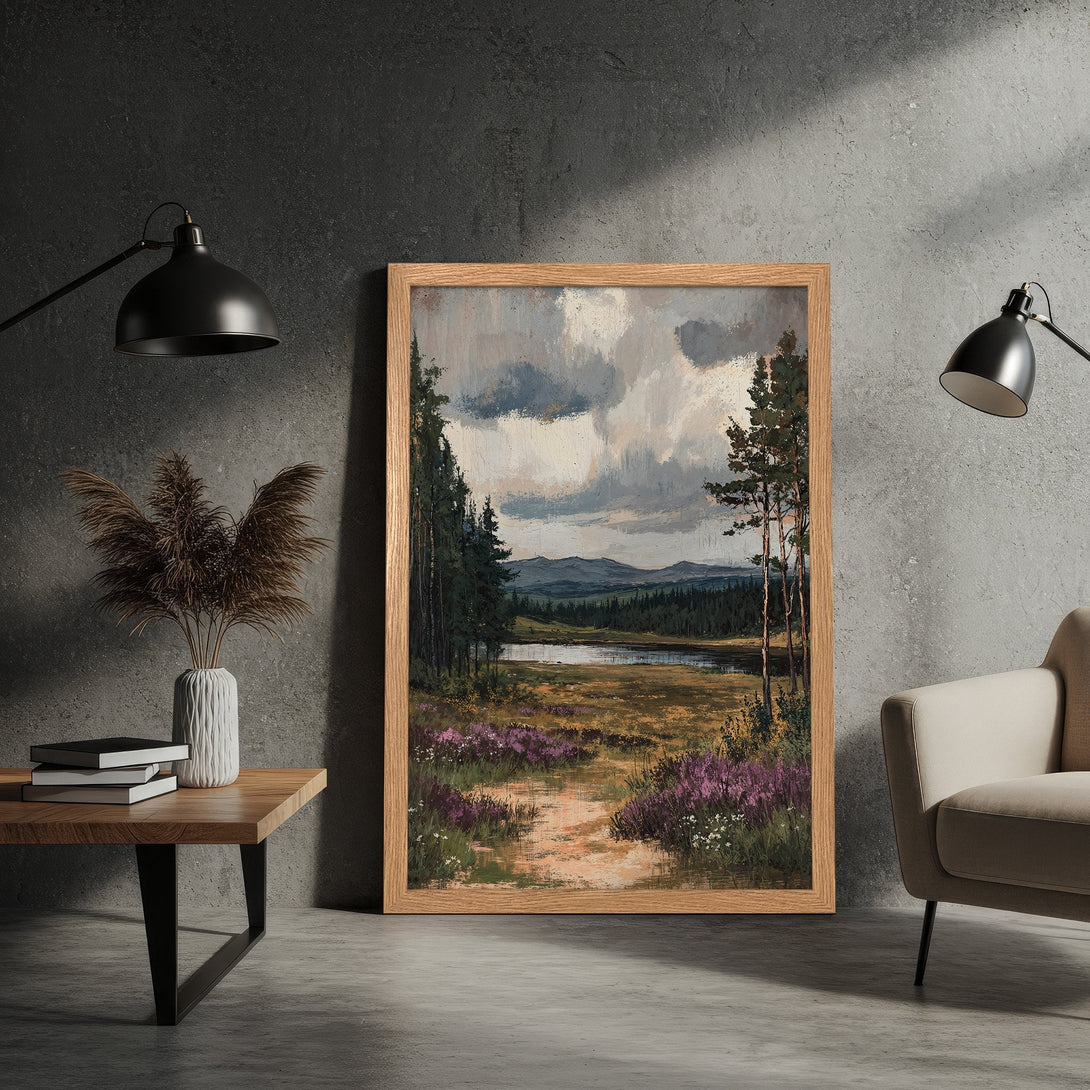 Framed Poster of a landscape painting in a classic style with a muted color palette. Perfect wall art for any home.