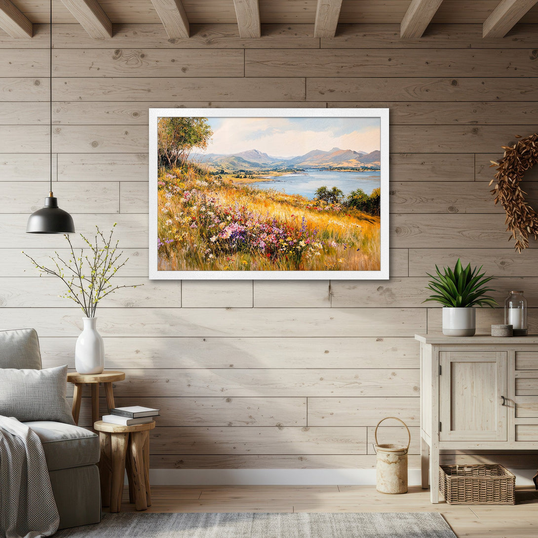 Framed Poster of a landscape painting in impressionist style with a warm, natural color palette. Perfect wall art for home decor.