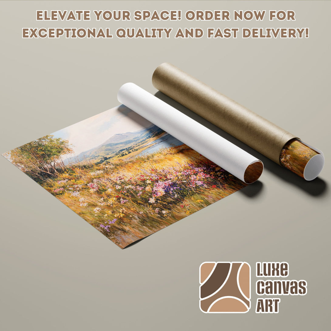 Poster Roll of a landscape painting with vibrant colors, perfect for home decor.