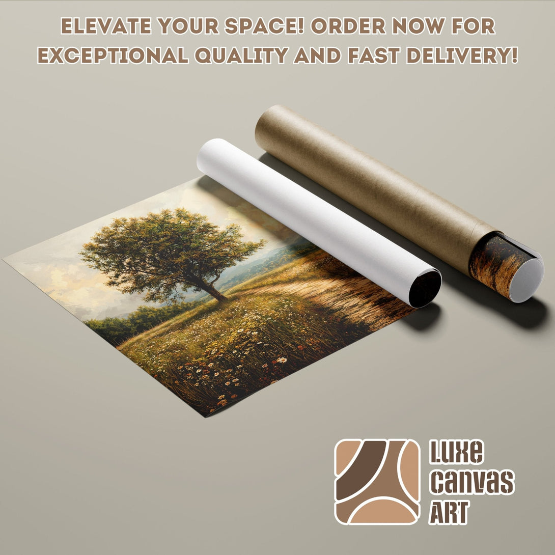 Poster Roll featuring a serene landscape painting in warm, earthy tones. Elevate your space with this beautiful art!