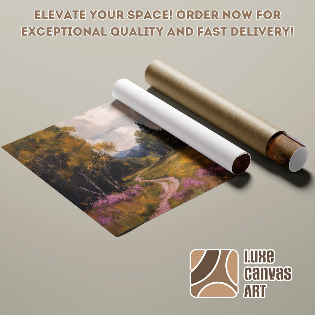 Poster Roll of a landscape painting in warm tones, perfect for home decor.