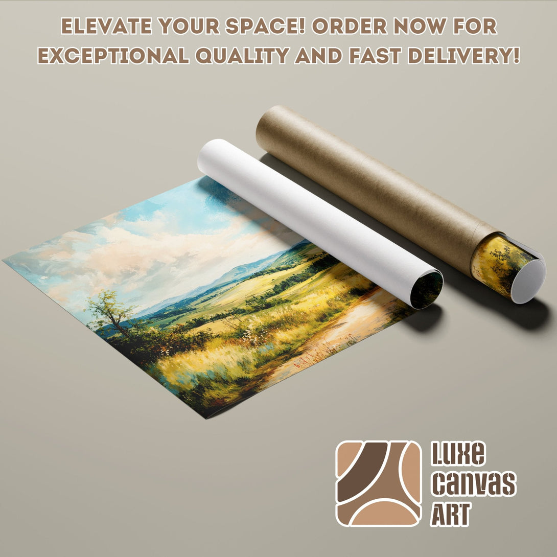 Landscape Poster Roll art print, impressionist style, warm earth tones and blues. Elevate your space!