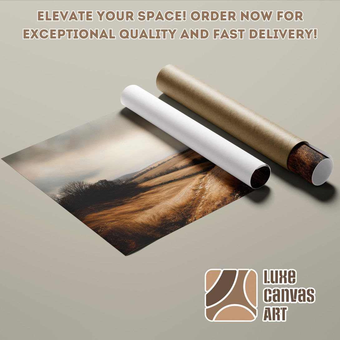 Poster Roll featuring a landscape in warm earth tones. Elevate your space with Luxe Canvas Art!