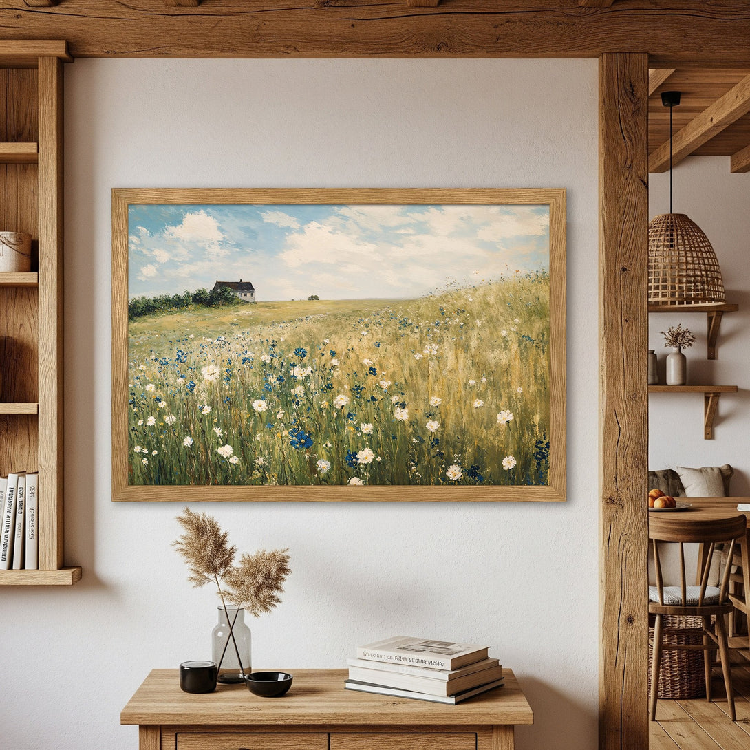 Framed Poster of a serene field landscape painting in a warm, natural color palette. Perfect for adding a touch of nature to your home.