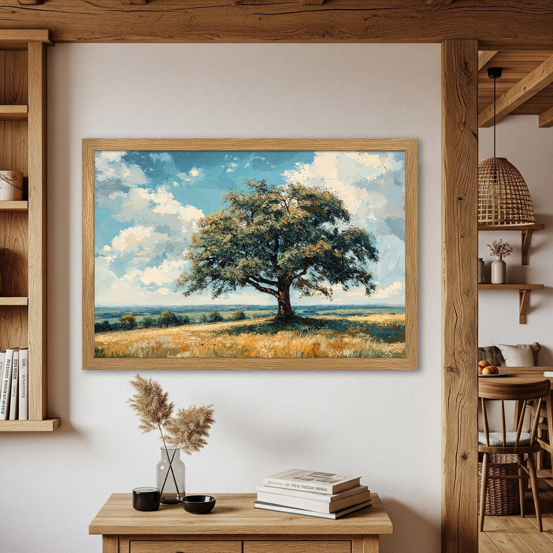 Framed Poster of a serene tree landscape in an impressionistic style with a warm, earthy color palette. Perfect wall art!