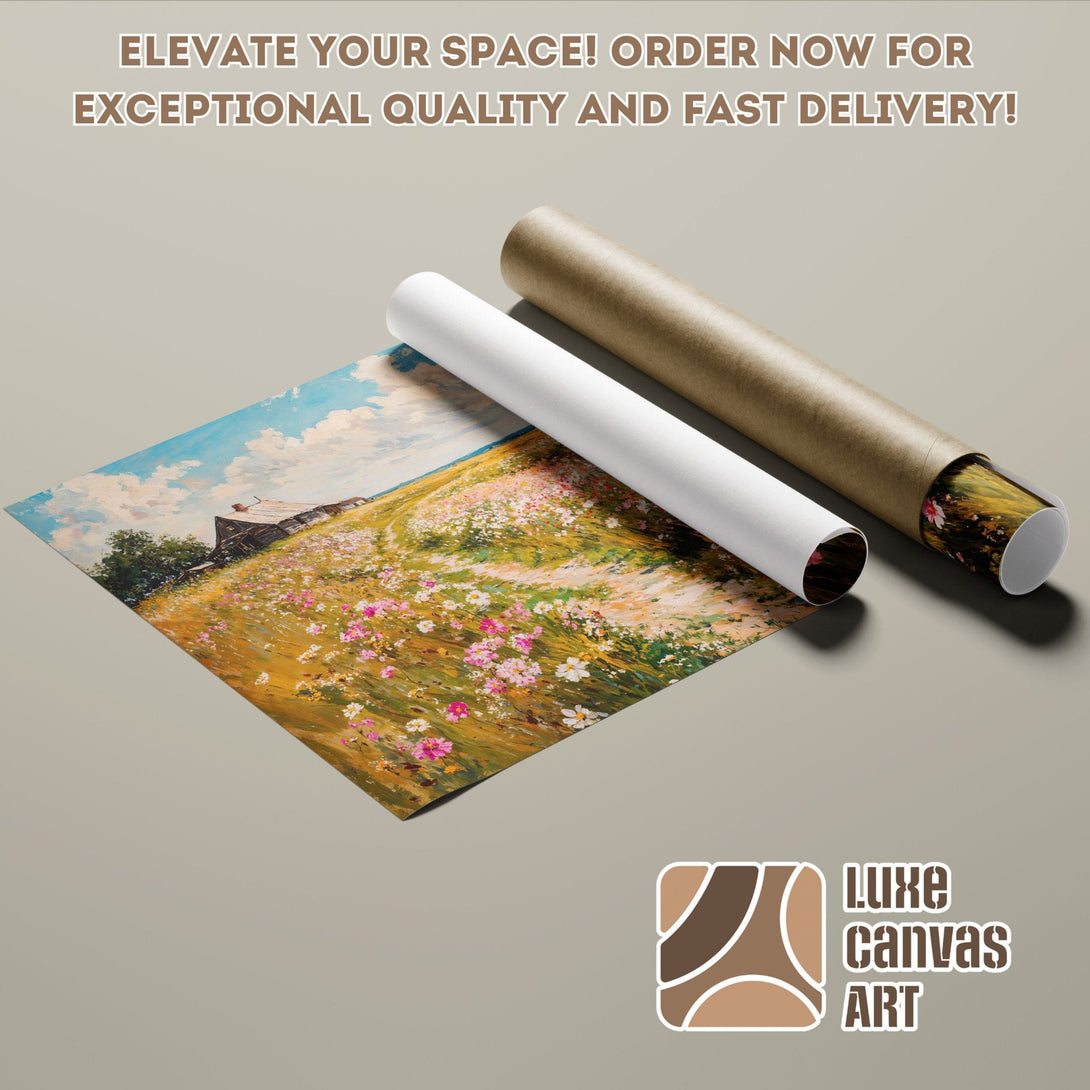 Poster Roll of a landscape painting in impressionist style with a warm color palette.