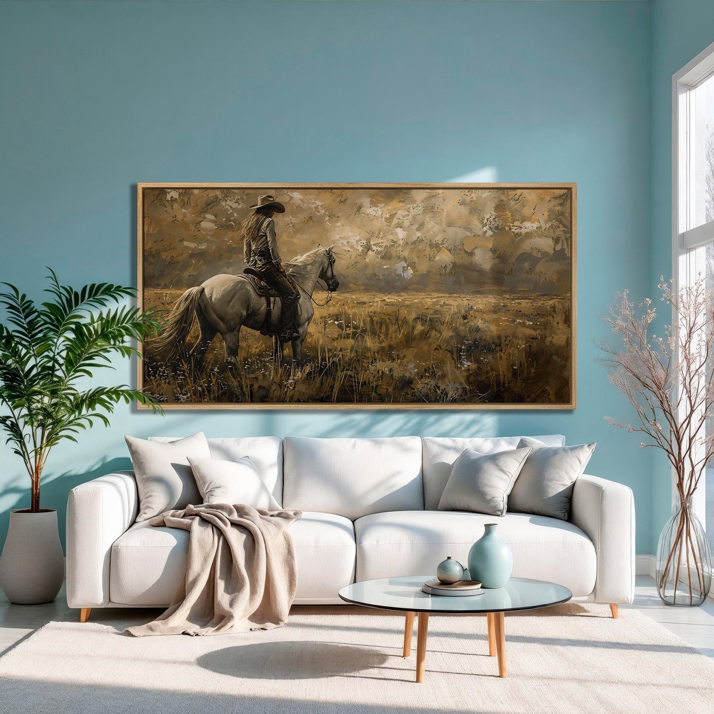 Cowgirl Riding Horse Canvas Print Western Landscape Art
