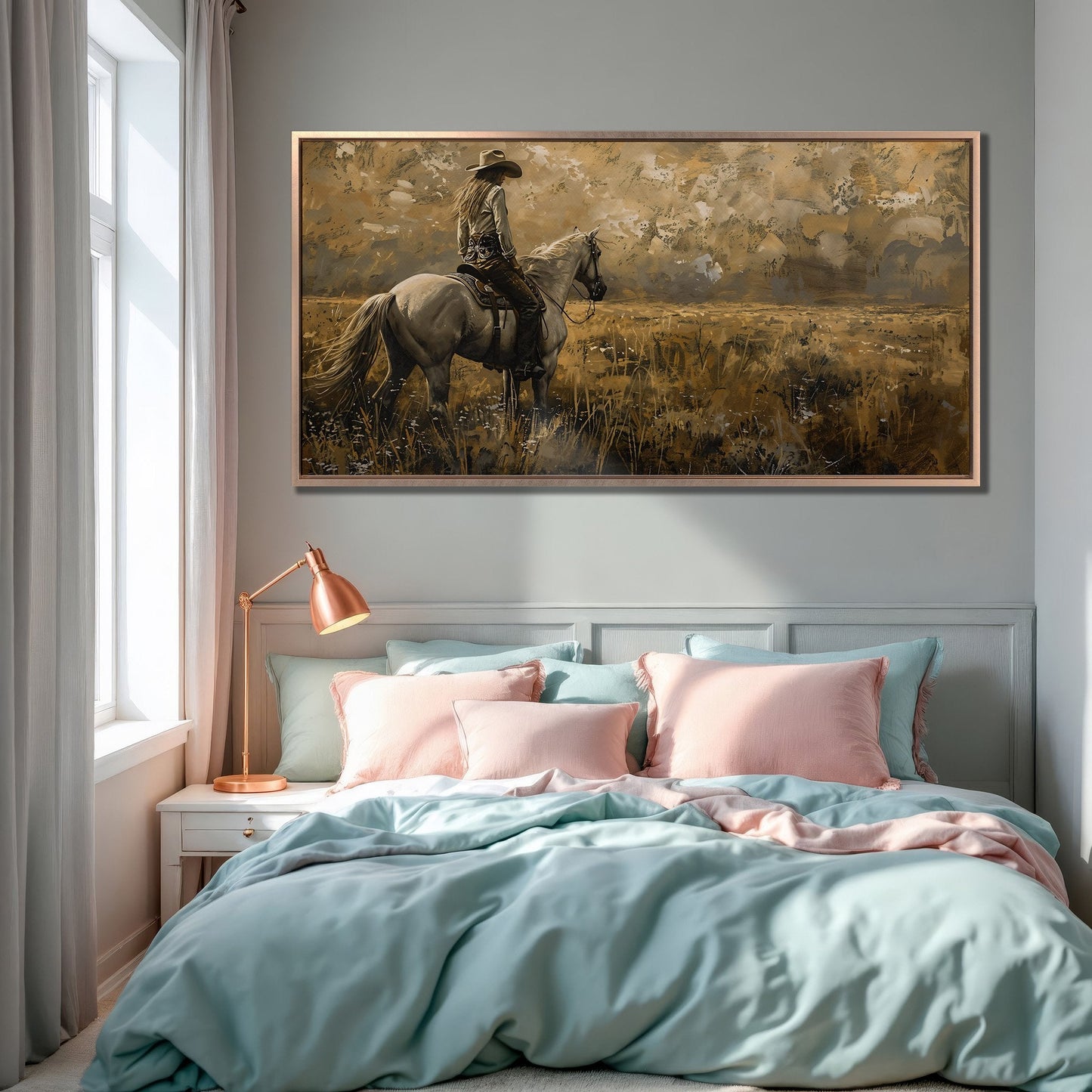 Cowgirl Riding Horse Canvas Print Western Landscape Art