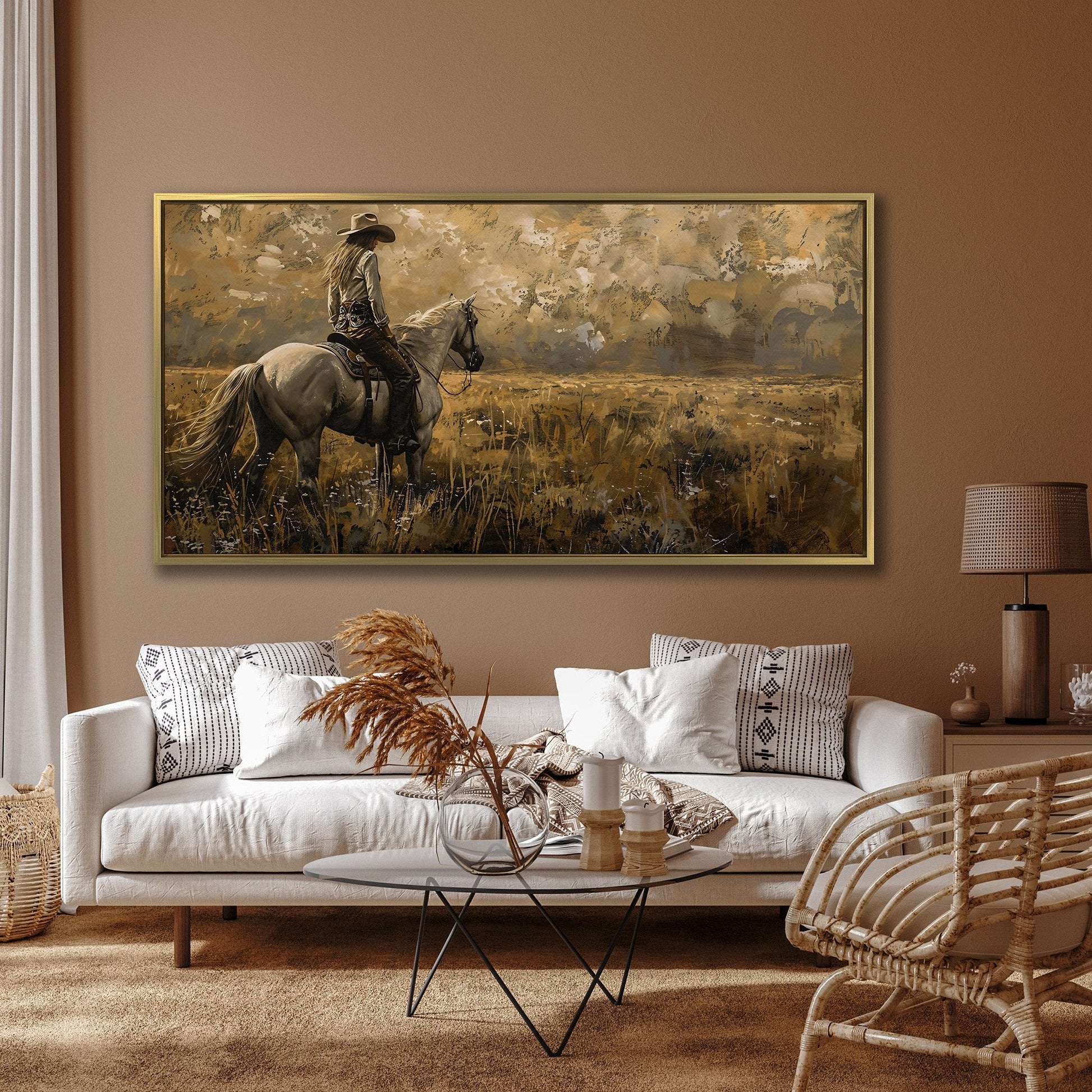 Cowgirl Riding Horse Canvas Print Western Landscape Art