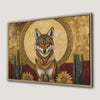 Coyote with Golden Sun and Cacti Canvas Print
