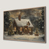 Cozy Christmas Cottage Canvas Print with Festive Lights