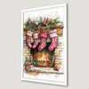 Cozy Fireplace Christmas Stockings Art Poster for Holiday Decor