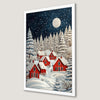 Cozy Red Cabins in Winter Wonderland Art Poster