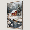 Cozy Winter Cottage Canvas Print with Snowy Christmas Landscape