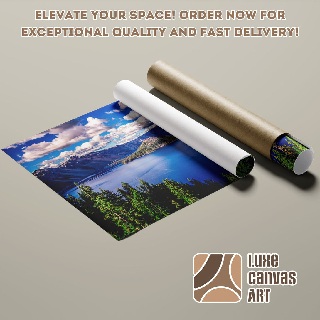 Poster Roll of a scenic landscape with blue, green, and brown tones. Elevate your space!