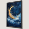 Crescent Moon and Ocean Waves Art Poster - Celestial Nautical Decor