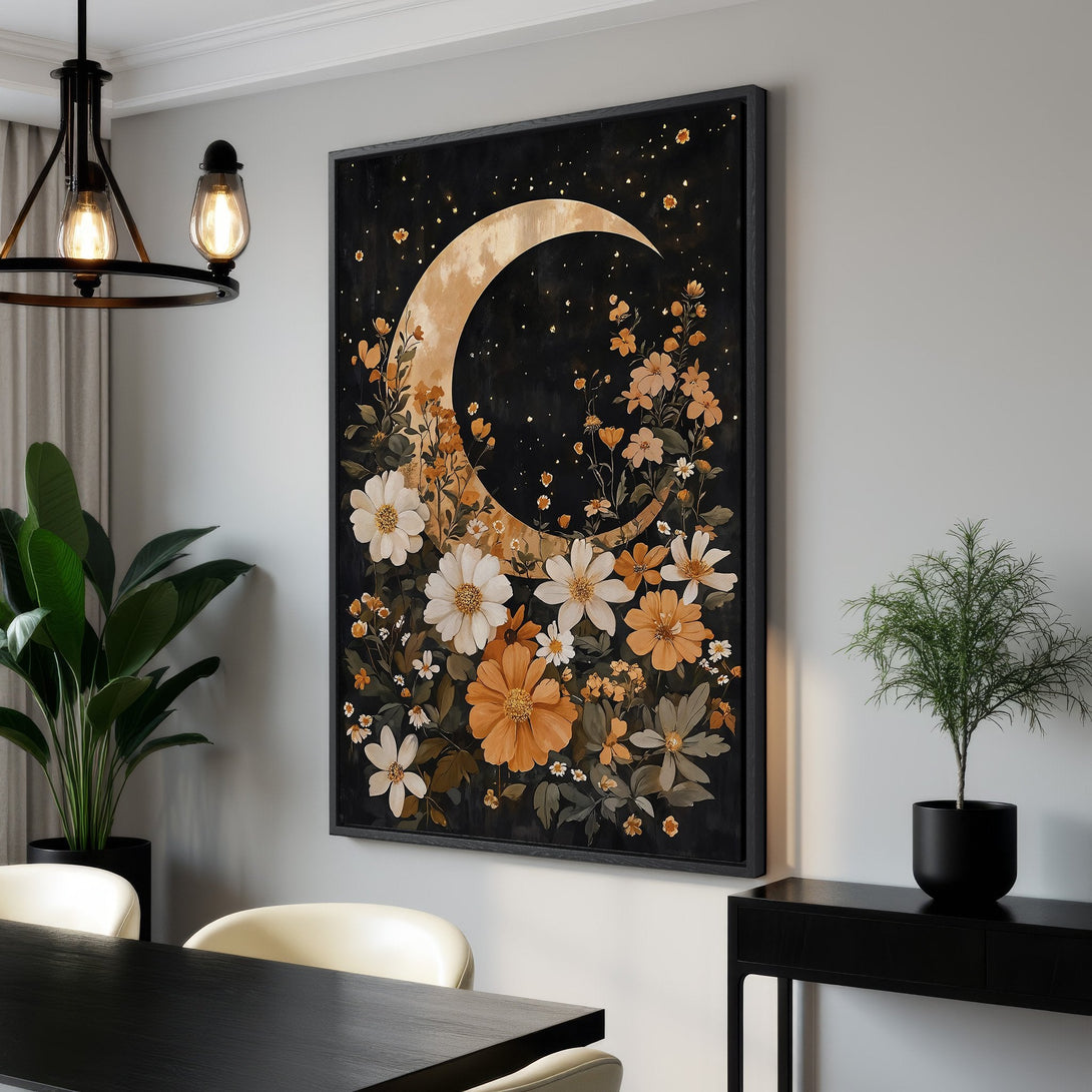 Framed Wall Art featuring an abstract black swan painting with gold and gray tones, perfect for modern home decor.