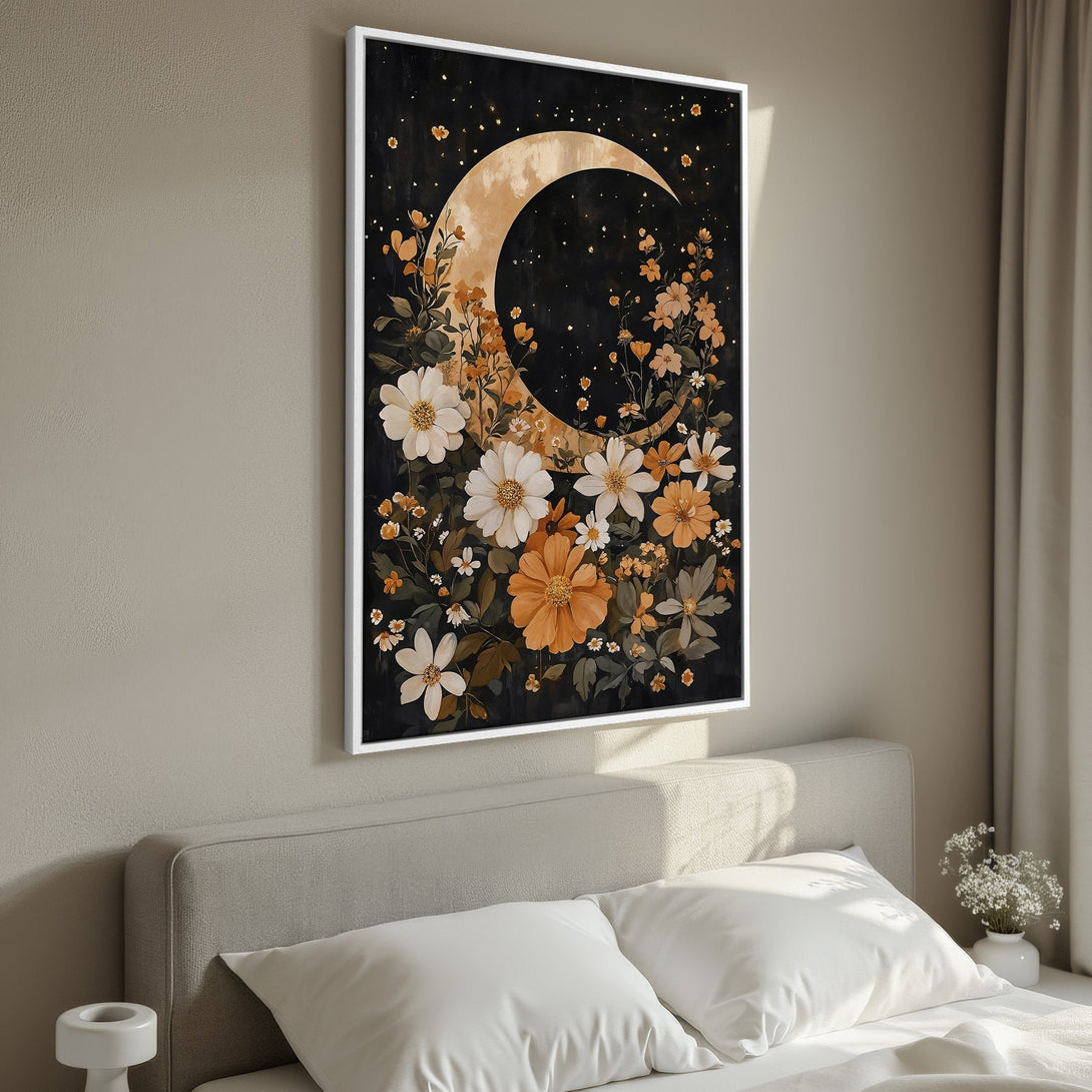 Framed Wall Art: Abstract swan painting in black, gold, and gray. Modern art canvas print for bedroom decor.