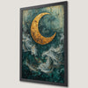 Crescent Moon Ocean Waves Art Poster - Dreamy Nautical Decor