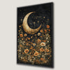Crescent Moon Starry Night Canvas Print Floral Decor