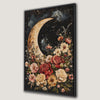 Crescent Moon with Blooming Flowers Canvas Print Wall Art