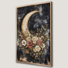 Crescent Moon with Roses Canvas Print - Floral Celestial Art