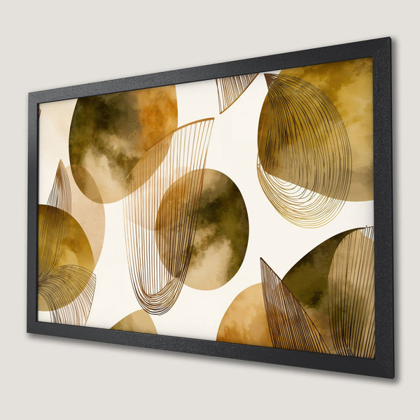 Framed Poster featuring abstract geometric art in earthy tones. Modern wall decor for your space!