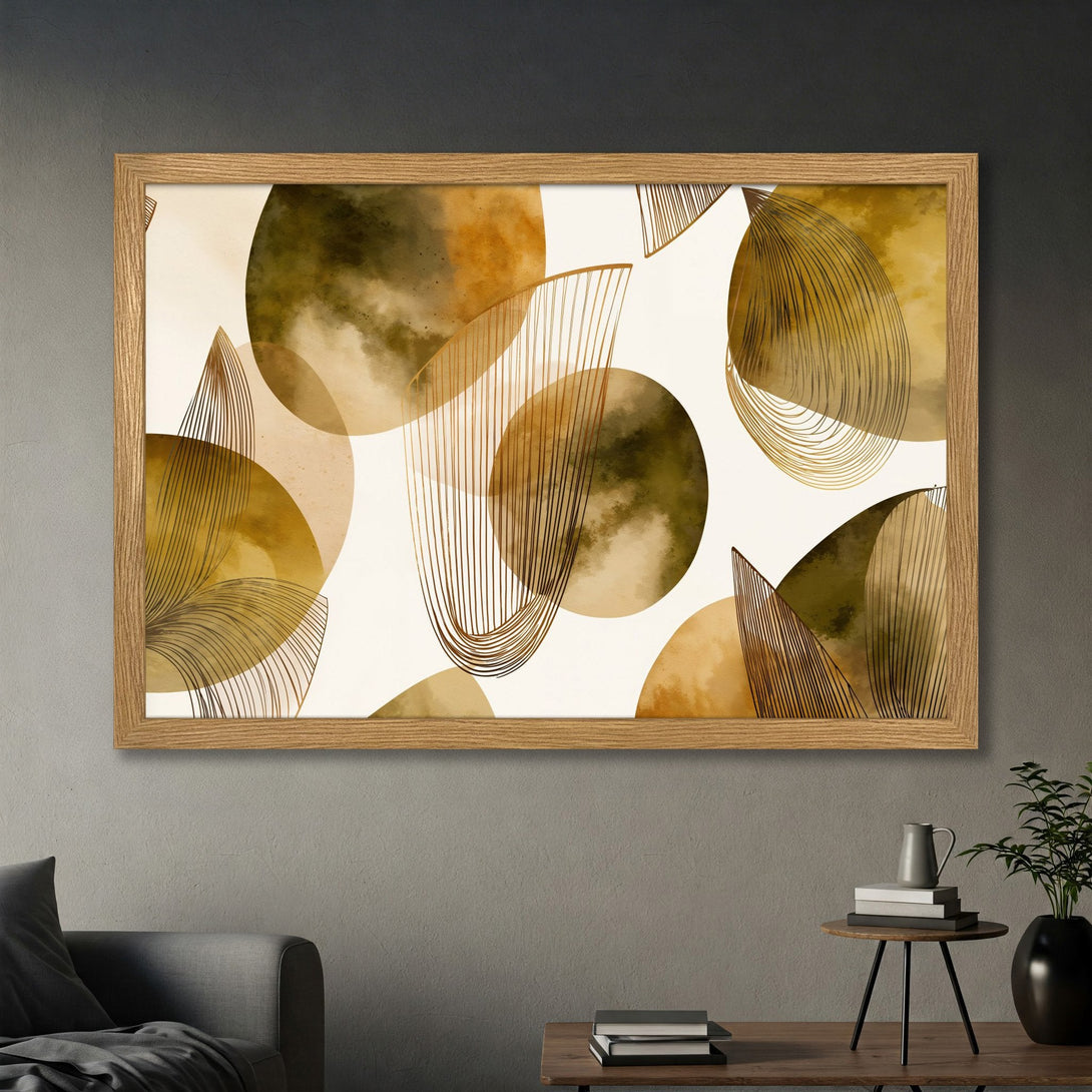 Framed Poster: Abstract art print with organic shapes, warm earth tones, and a modern style. Perfect for home decor!