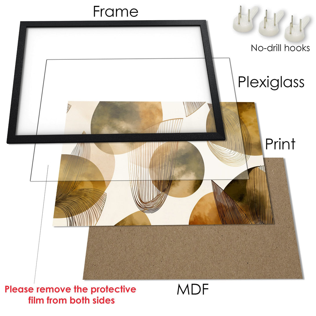 Framed Poster featuring abstract art in earth tones. Modern style, perfect for home decor. Add a touch of elegance with this stylish Poster.