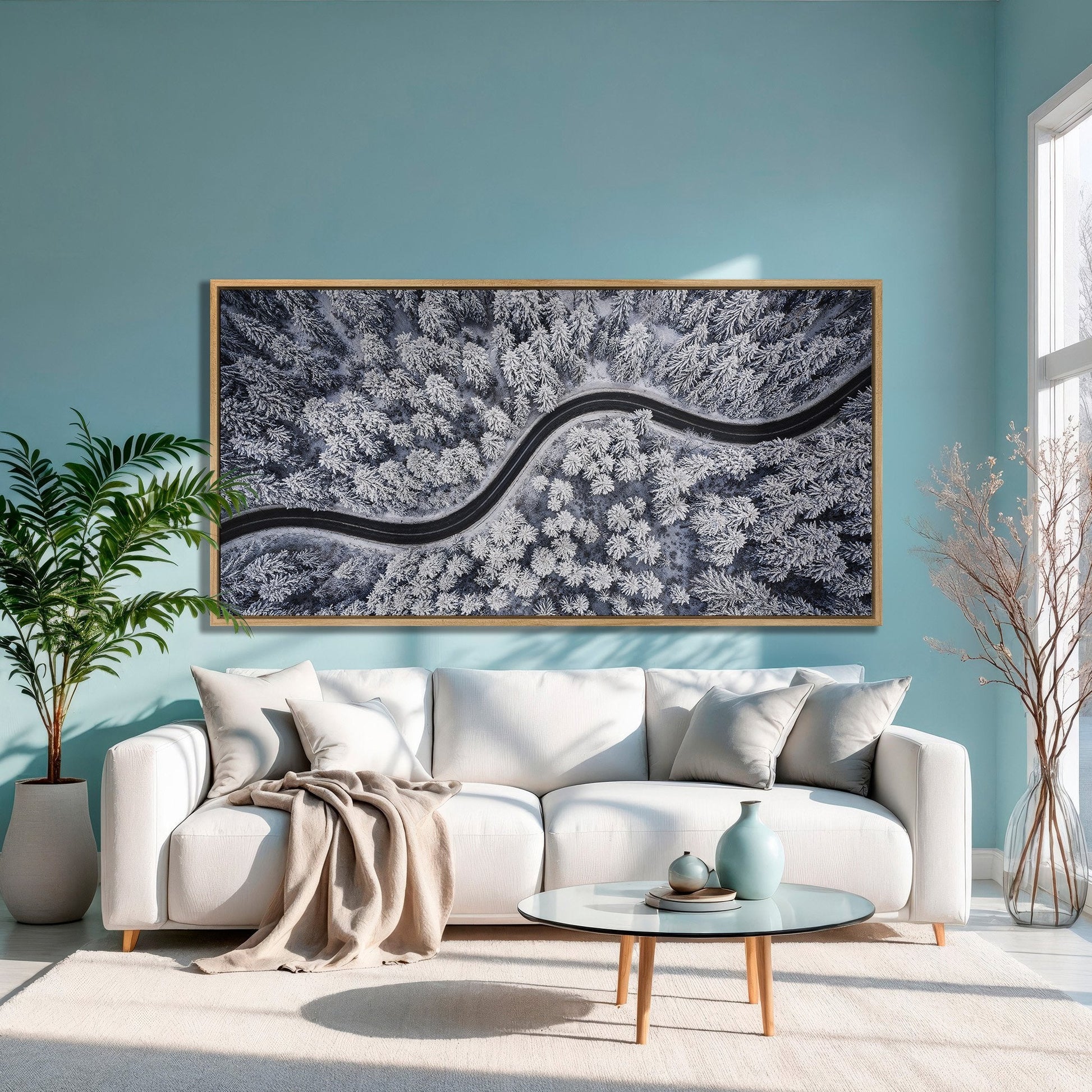 Curvy Winter Road in Snowy Forest Canvas Print