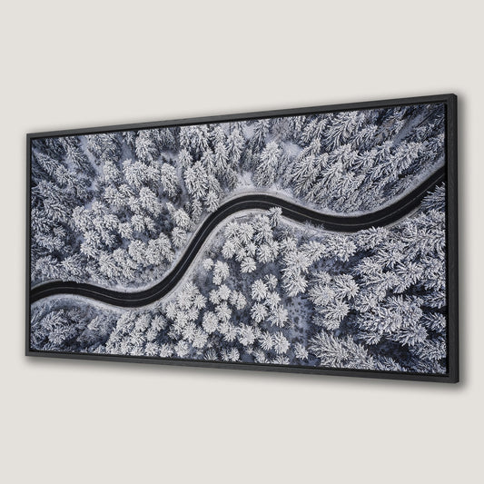 Curvy Winter Road in Snowy Forest Canvas Print