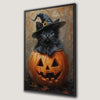 Cute Black Cat in Pumpkin Canvas Print Halloween Decor