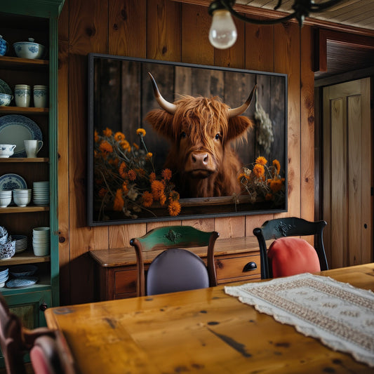 Cute Calf and Highland Cow Canvas Print Wall Decor