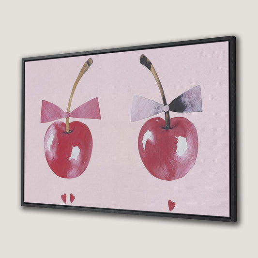 Cute Cherry with Bows Framed Canvas Print Art
