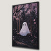 Cute Ghost on Swing Framed Canvas Wall Art Print