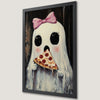 Cute Ghost Pizza Art Poster - Funny Halloween Wall Decor