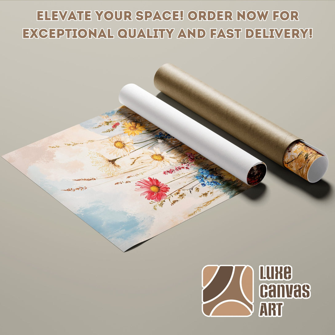Poster Roll featuring a floral painting in a soft, pastel color palette. Elevate your space!