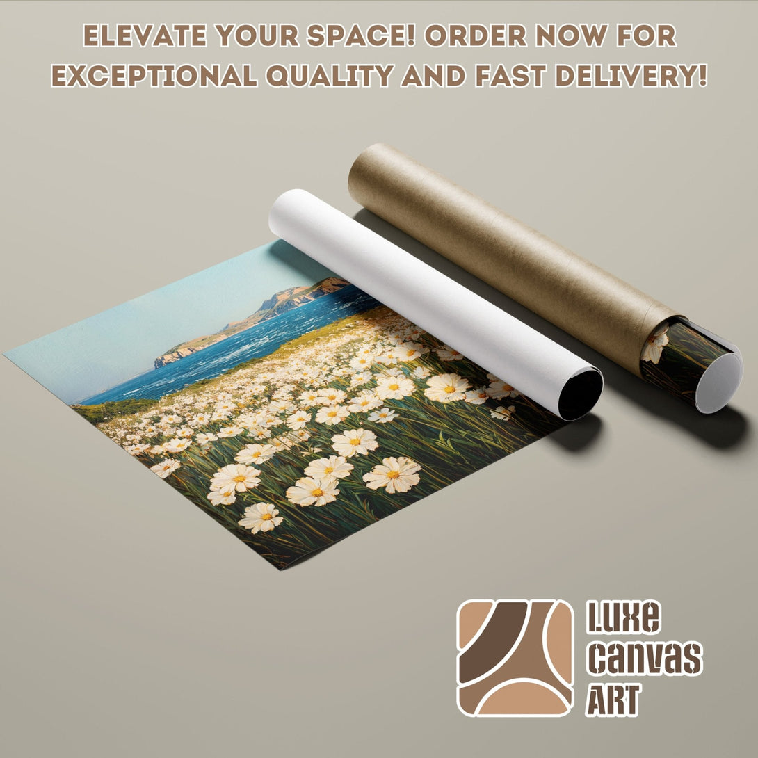 Poster Roll featuring a floral landscape painting in a blue and green color palette.