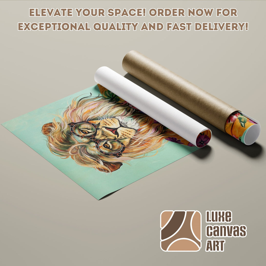 Lion art poster roll, vibrant colors, stylish decor. Perfect for home or office!