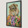 Dapper Lion Art Poster in Floral Suit - Whimsical Wall Decor