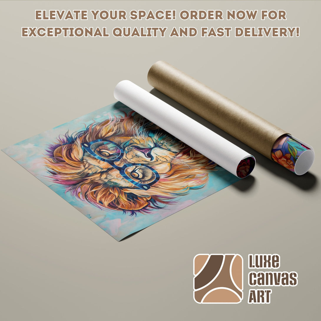 Lion Poster Roll, vibrant art print with colorful palette, perfect wall decor.