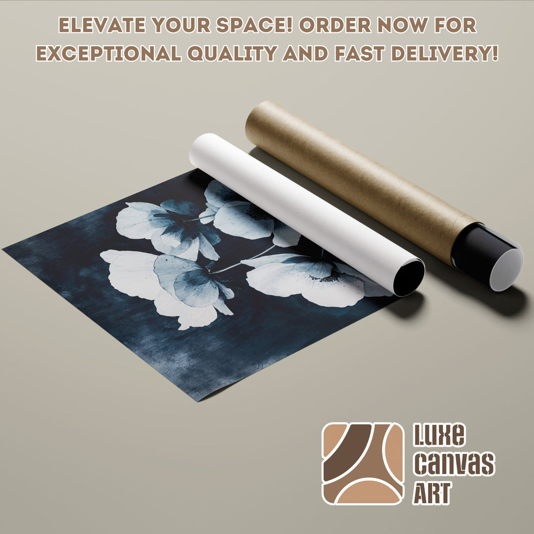 Floral Poster Roll in blue and white, perfect for modern decor. Order now for fast delivery!