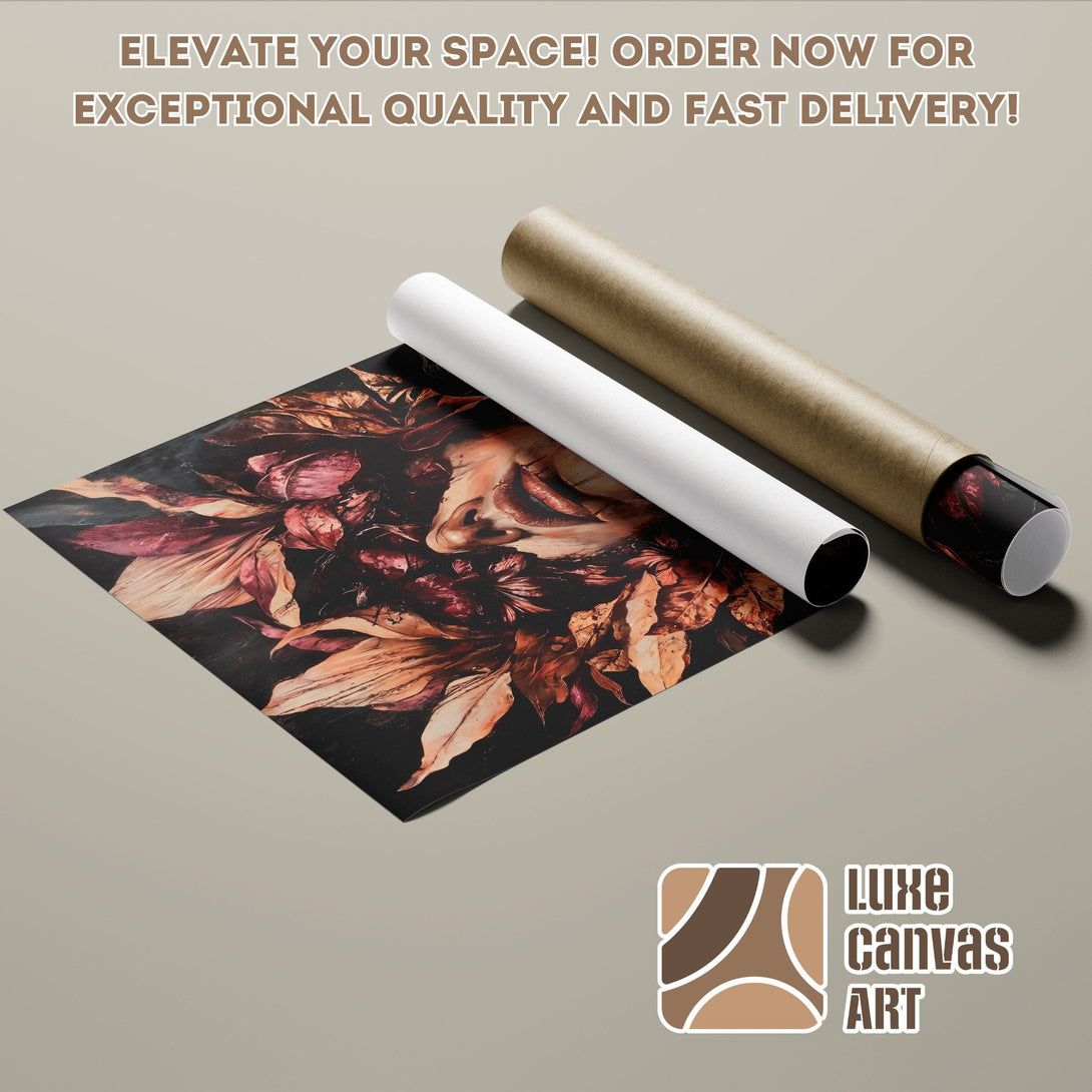 Poster Roll featuring a floral face artwork in a warm, earthy color palette. Order now for fast delivery!