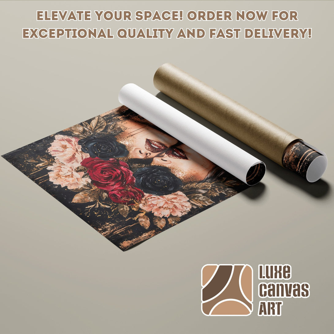 Poster Roll featuring a floral portrait in a dark, romantic style with a rich color palette. Order now!