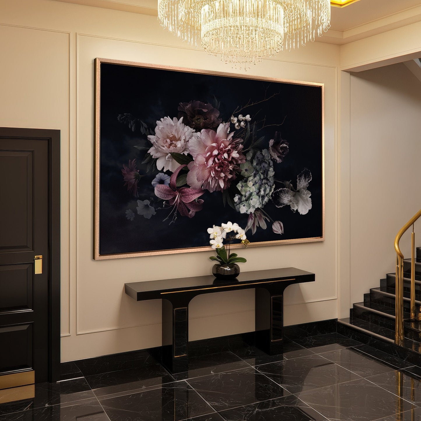 Dark Floral Peony Bouquet Canvas Print Art