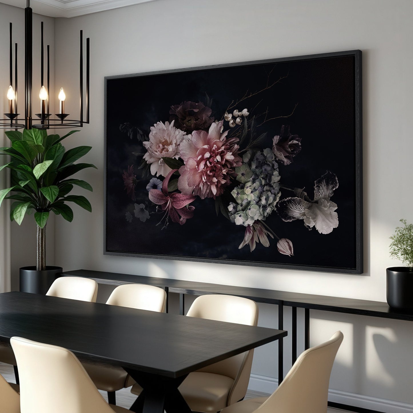 Dark Floral Peony Bouquet Canvas Print Art