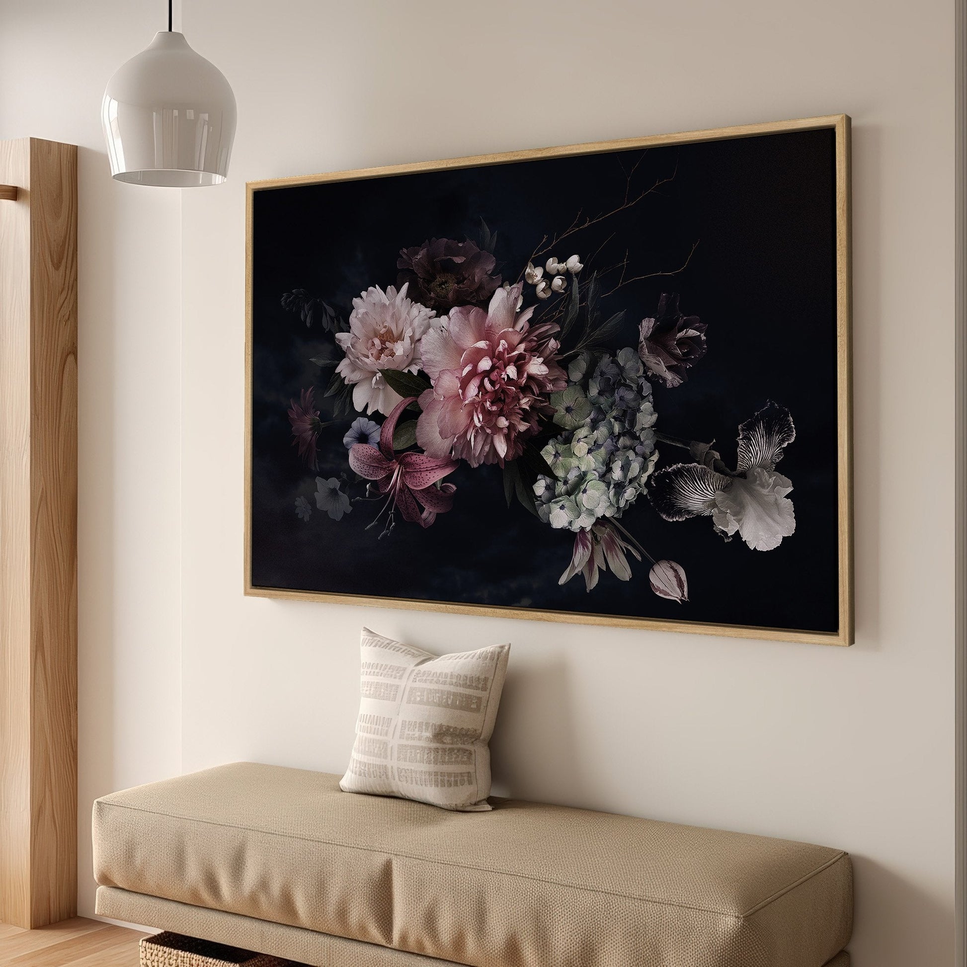 Dark Floral Peony Bouquet Canvas Print Art