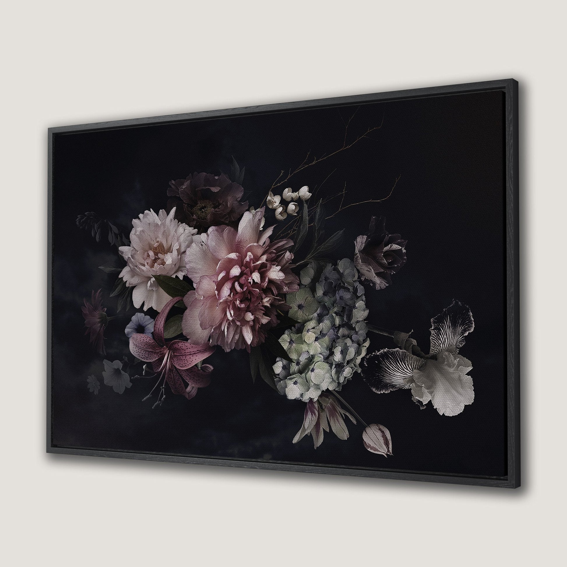 Dark Floral Peony Bouquet Canvas Print Art