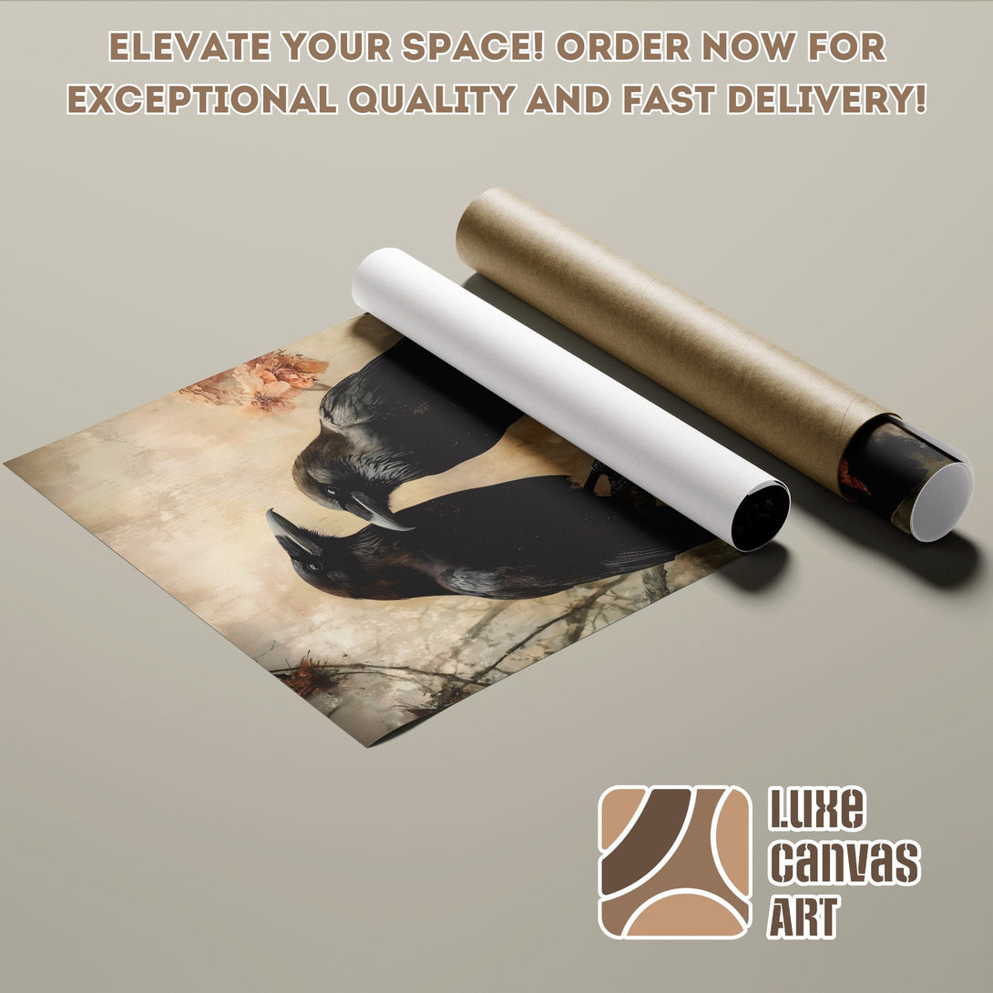 Raven art poster roll, neutral tones, perfect for home decor. Order now!