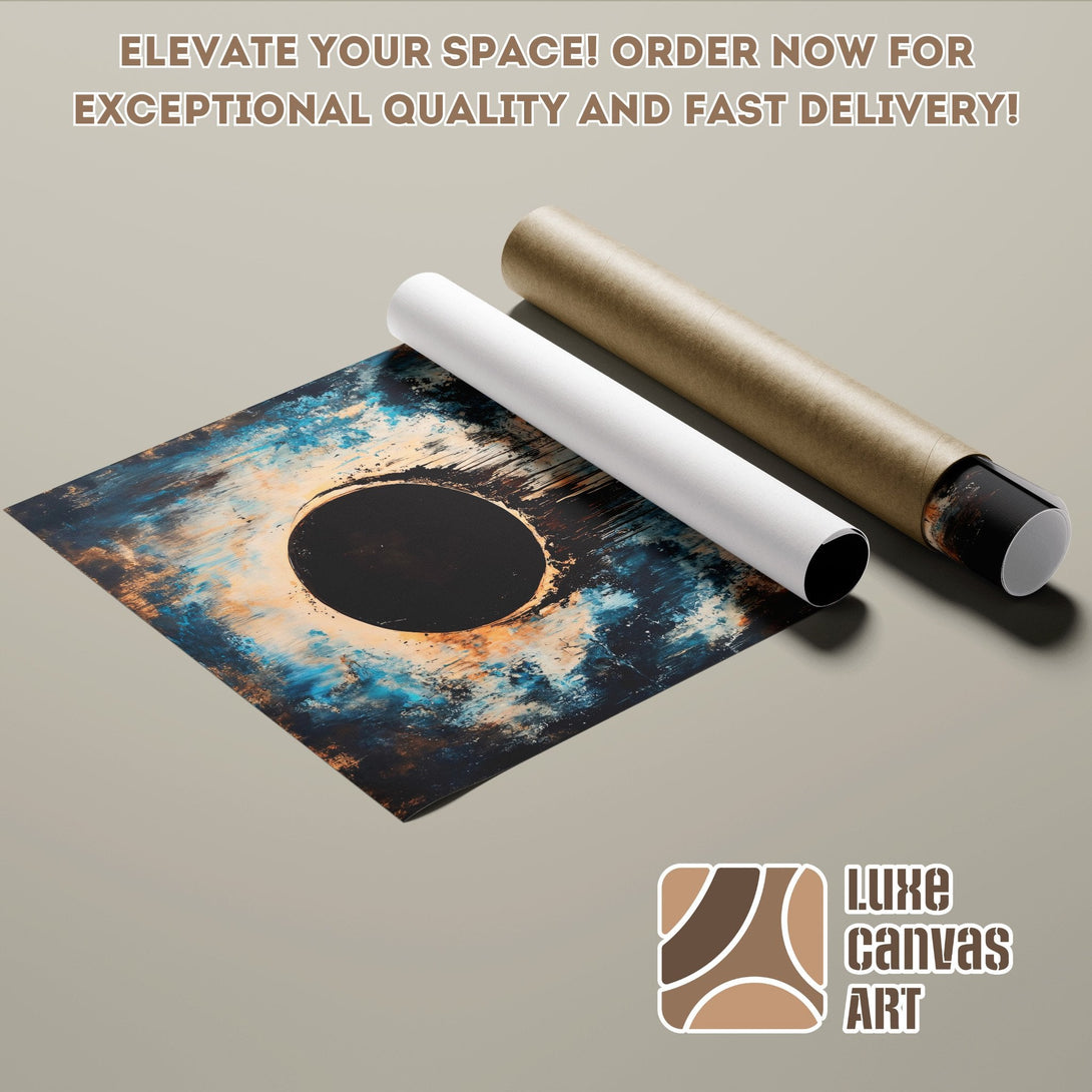 Abstract art Poster Roll, blue, gold, and black color palette. Elevate your space with Luxe Canvas Art!